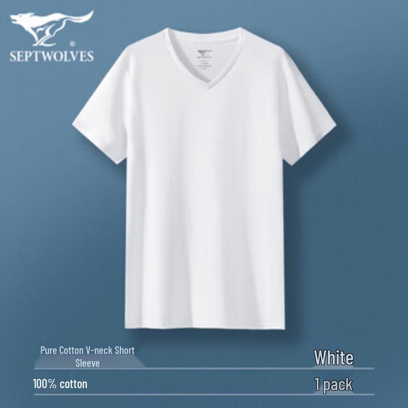 

SEPTWOLVES Men s Pure Cotton V-Neck Short Sleeve T-Shirt XL