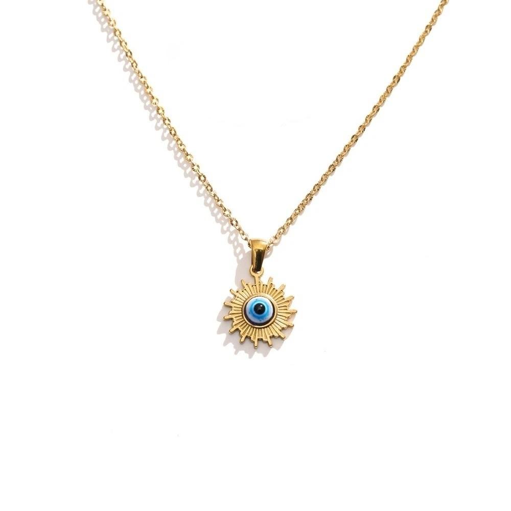 Minimalist Blue Eye Pendant Necklace Stainless Steel Geometric Jewelry  Party