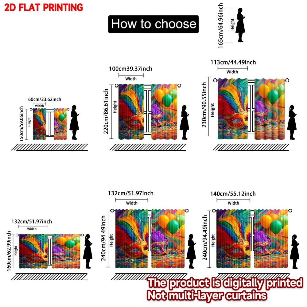 2D Flat Printing 2pcs Curtain Scene Curtains Carnival Masks and Balloons(1) Digital Printed Polyester Drapes Holiday Decorations