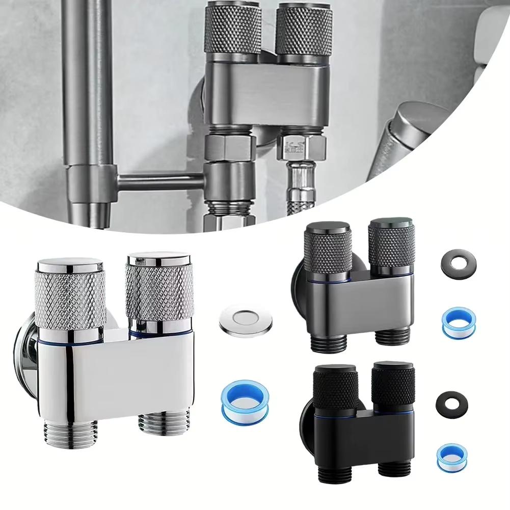 Aluminum Alloy 3 Way One-in Three-out Angle Valve for Bathroom Toilet Washing Machine Balcony Three Head Water Tap Bathroom Fittings