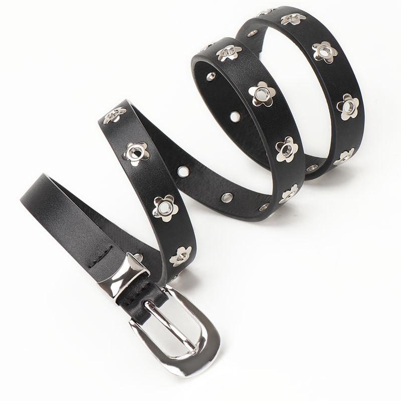 Punk Leather Belt For Women With Alloy Buckle And Adjustable Fit For Casual Street Style