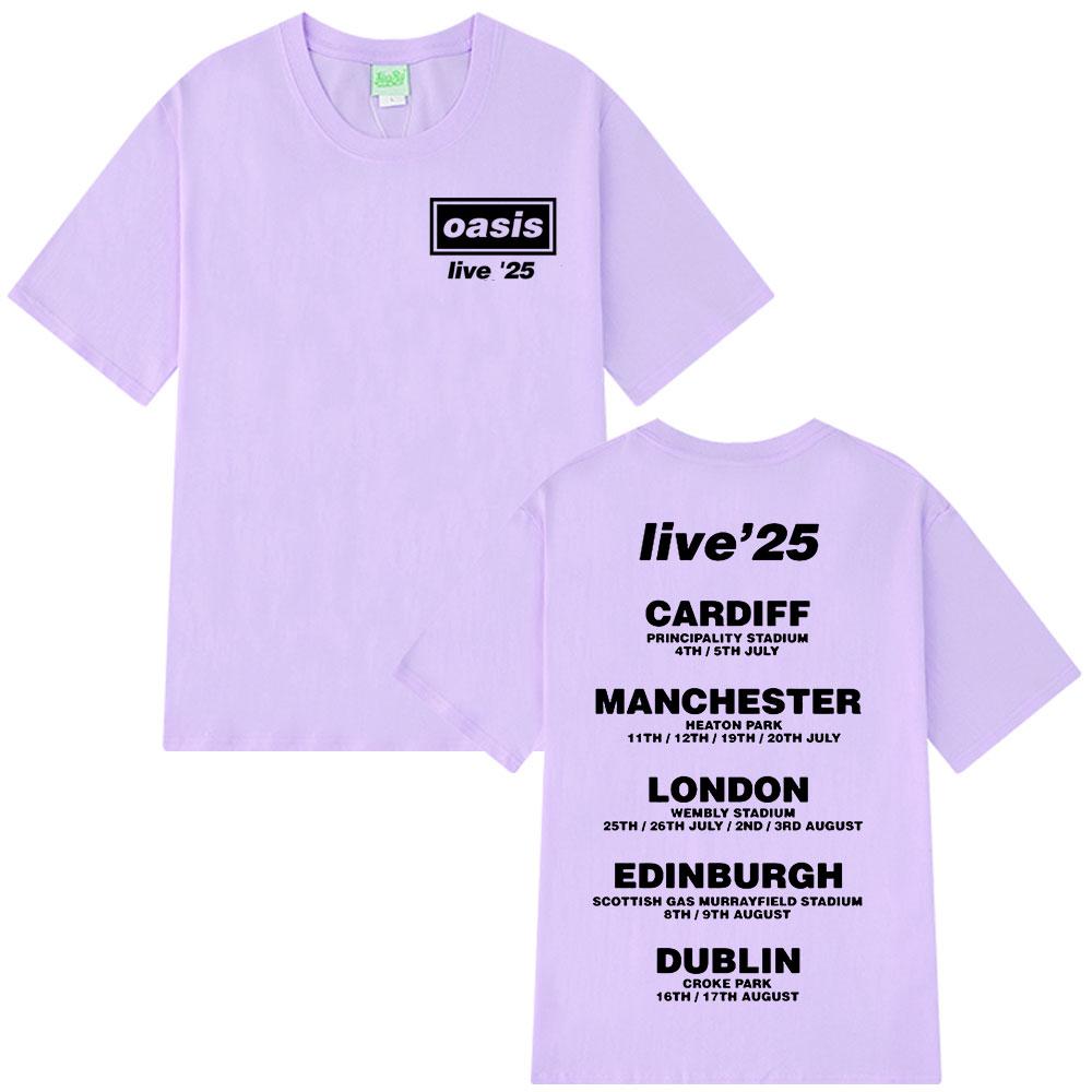 O-Oasis Live 25 Tour T-Shirts British Rock Band Vintage T-shirt Mens Clothing Cotton Casual Short Sleeve T Shirts Tops Fans Gift