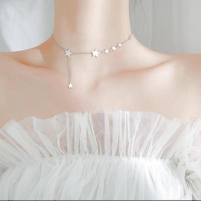 925 Sterling Silver Romantic Multi Star Necklace Dainty Short Chain Necklace For Women Collares Colar De Prata Choker Necklace