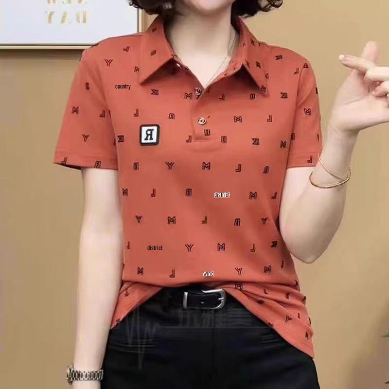 

Женская футболка с коротким рукавом и воротником поло - Модная повседневная футболка для женщин среднего и пожилого возраста, доступны большие размеры 3XL оранжевый