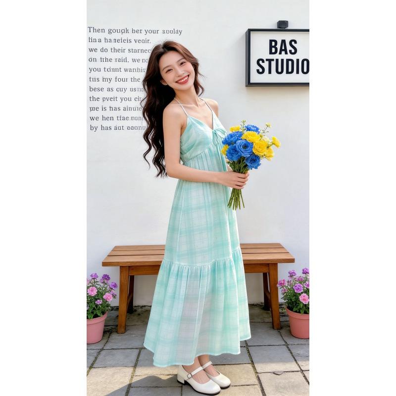 Holiday wind beach skirt backless lavender chiffon swinging air dress photo