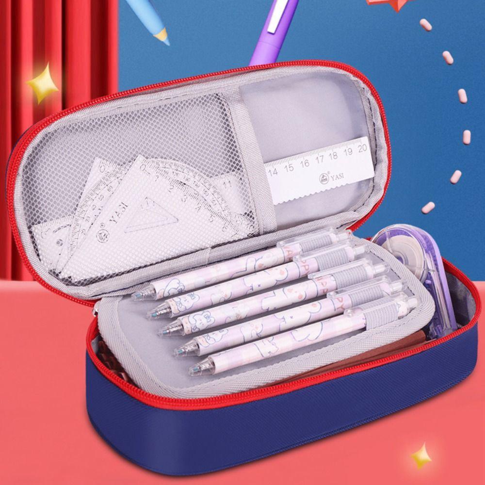 Three-layers Pencil Case British Style Stationery Bag Cartoon Cosmetic Storage Bag  Back To School