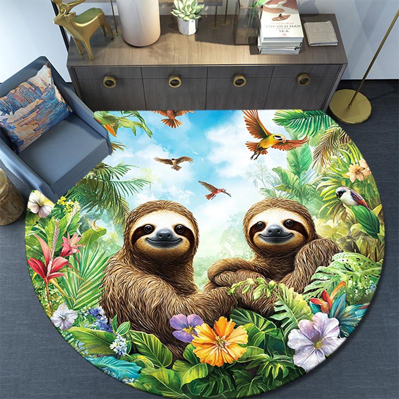 Sloths Round Area Rug,Carpet Rug for Living Room Bedroom Sofa Playroom Decor,Non-slip Floor Mat