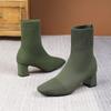 Elastic Boots Women's Winter Elastic Thick Heel Skinny Boots Knitted Socks Boot Black Square Heel Women's Shoes Ankle Bootie