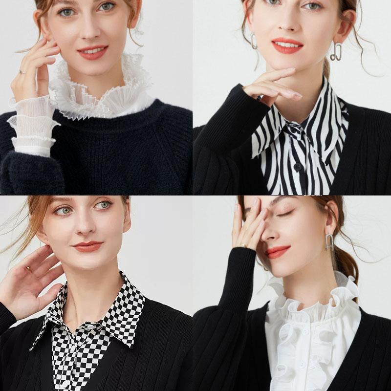 New Fake Collars For Women Checker Lapel Detachable Collar Shirt Lace Stand False Collar Woman Removable Tie Nep Kraagie