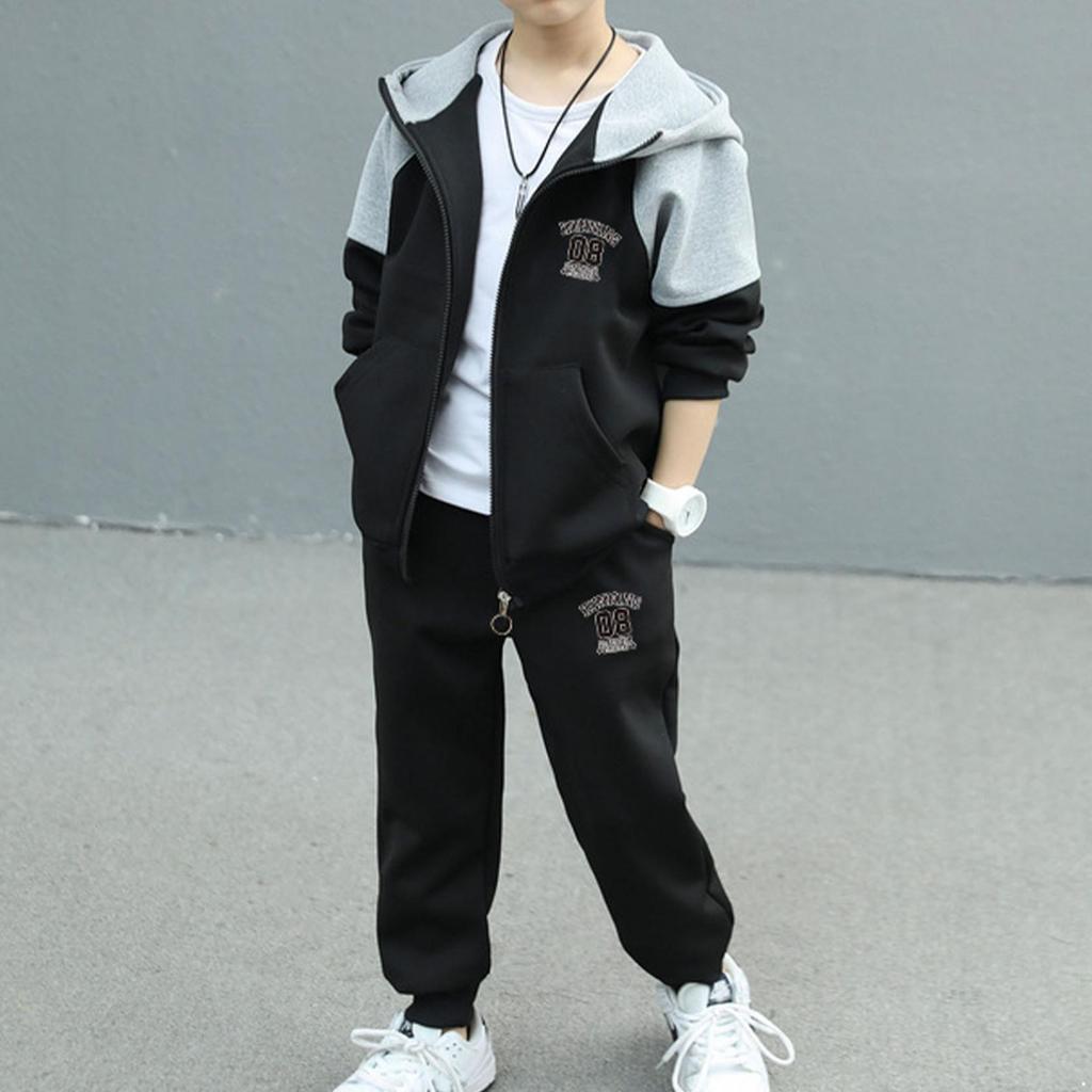Tuta da bambino a blocchi di colore per bambini, felpa con cappuccio, cerniera, giacca, pantaloni, abito casual, abbigliamento per bambini per la primavera autunno