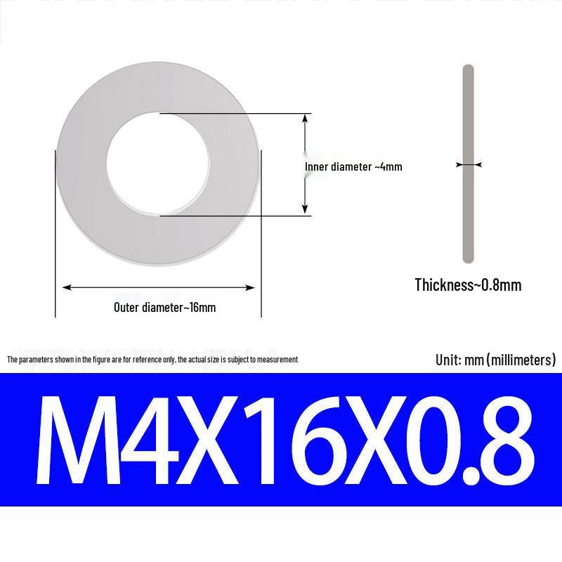 304 Stainless Steel Ultra-Thin Flat Washer, Thickness: 0.1/0.2/0.3/0.4/0.5 Mm, Sizes M1-M8