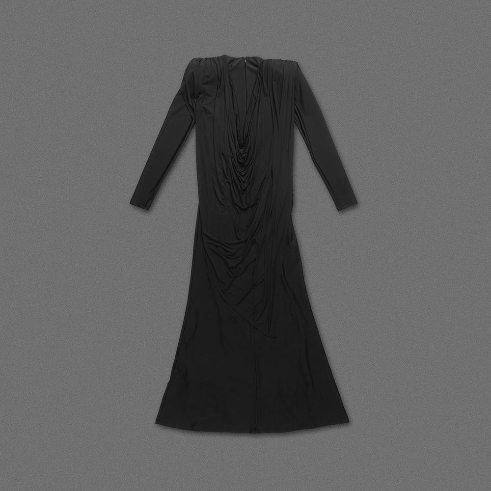 White High-Neck Long-Sleeve Formal Dress with Artistic Chest Decoration