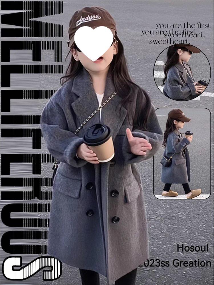 Haină de Lână Amestecată pentru Fete Coreene Toamnă/Iarnă 2025 - Palton Îngroșat, Căptușit cu Bumbac pentru Copii