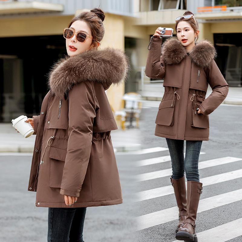 Winter new women's big fur collar pie to overcome fashion age reduction and thin cotton-padded clothes thickened to keep warm