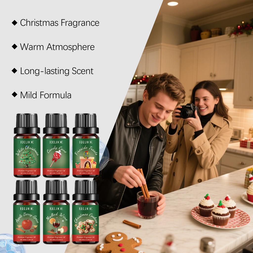 EELHOE Christmas Essential Oil Set Indoor Home Air Freshener Long-Lasting Comforting Holiday Fragrance Aromatherapy