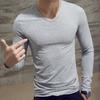 Men Shirt Solid Color Pullover Casual V Neck Long Sleeve Slim Autumn Base Shirt for Daily Wear