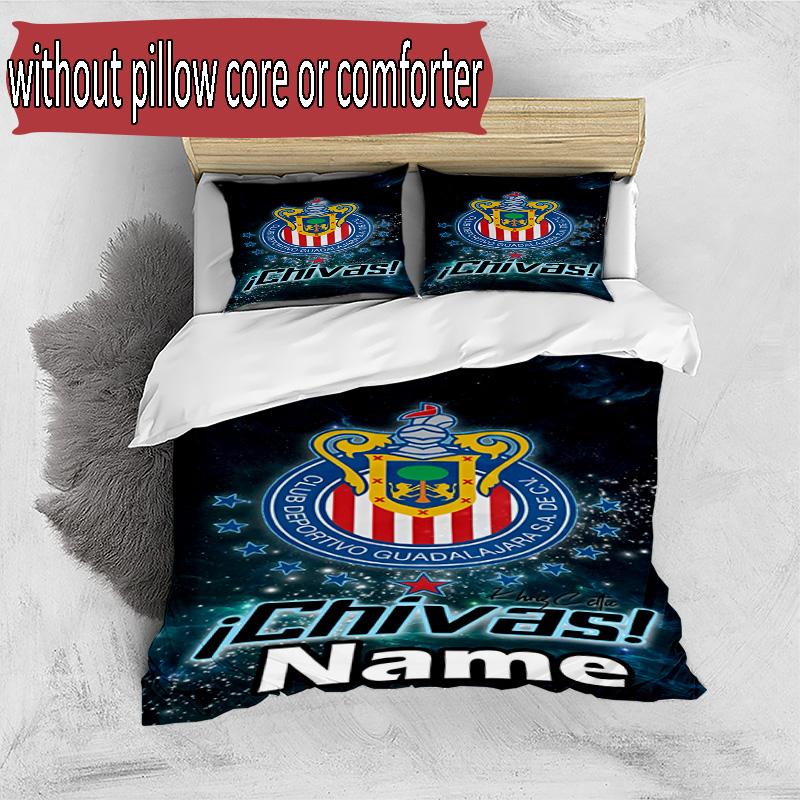 3pcs Duvet Cover Set (1*Duvet Cover + 2*Pillowcase, Without Core), Custom Name Club Deportivo Guadalajara Pattern Bedding Set, Home Bedroom Decor Gift