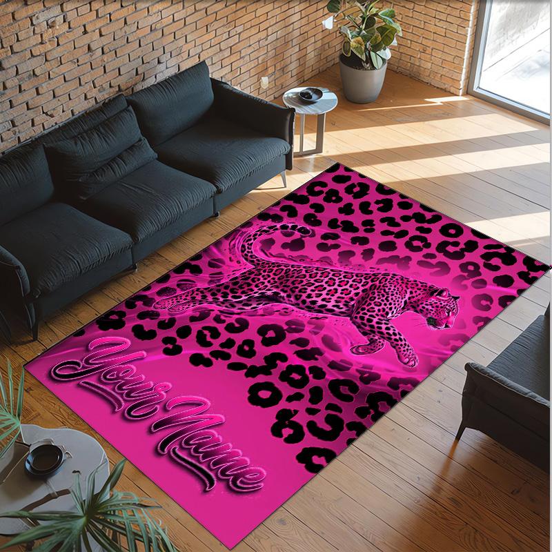 Lion Tiger Theme Crystal Velvet Rug Personalized Custom Name Text Soft Floor Mat Home Decor