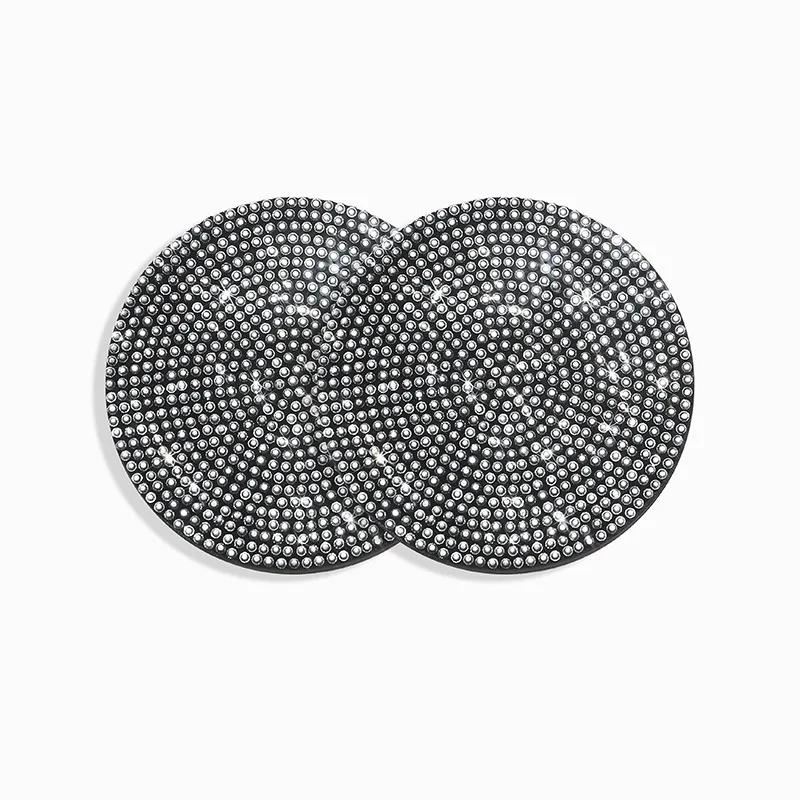 2Pcs Bling Car Cup Holder Coaster with Rhinestone Anti Slip Insert Mat Pads for Women Girls Universal Auto Interior Accessories