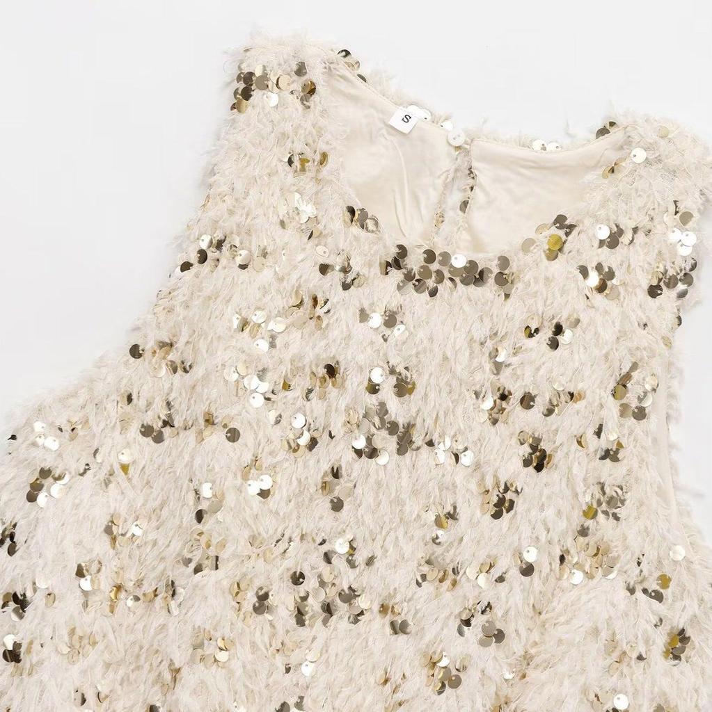 2024 Winter Women's European & American Style Sequin Round Neck Top