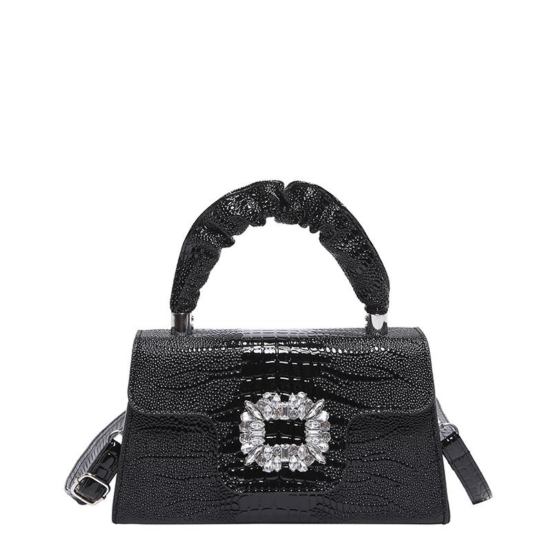 

2024 новая модная маленькая квадратная сумка с инкрустацией бриллиантами, простая сумка с каменным узором, универсальная сумка-мессенджер на одно плечо в иностранном стиле чёрный