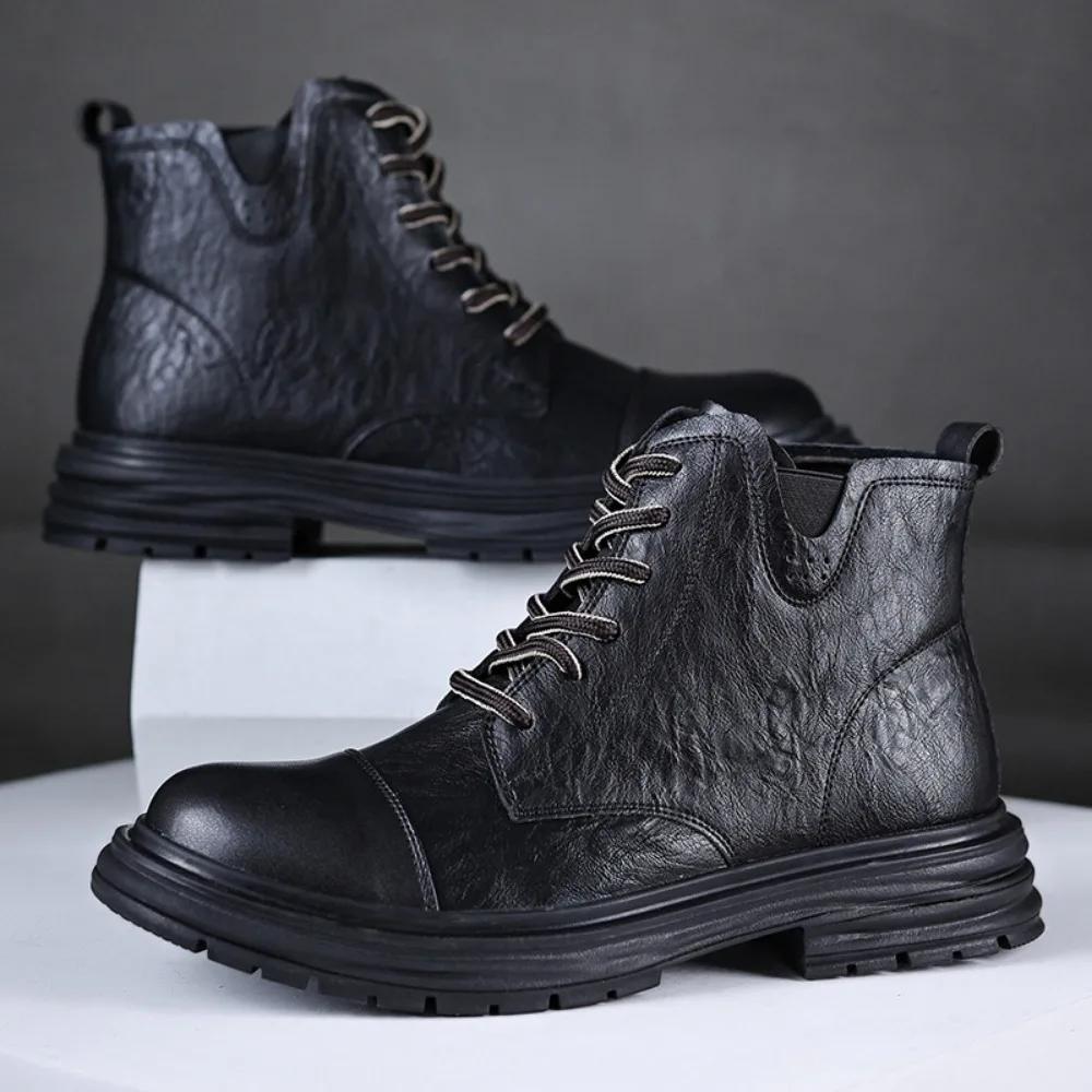 Men's Boots Trend Derby Shoes Men's Thick Soled Knight Boots Men Ankle Boots High Top Shoes Mens Moto Shoes Botas Hombre