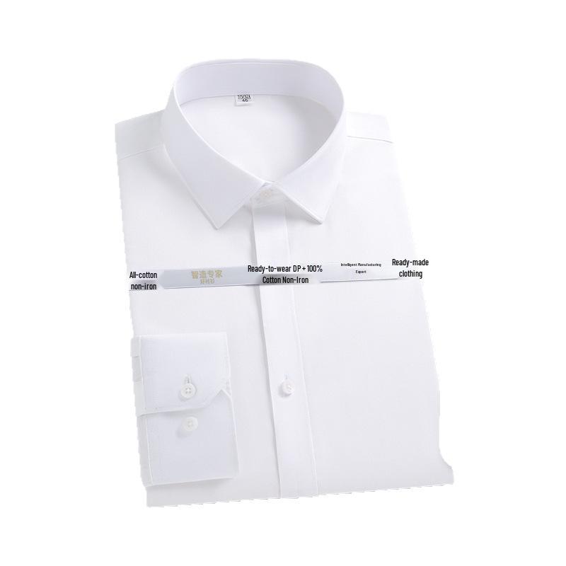 Men's Non-Iron Long Sleeve Cotton Shirt: Business Casual Solid & Stripe