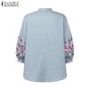 ZANZEA Women Casual Stand Neck Loose Plaid Print 3/4 Sleeve Blouse