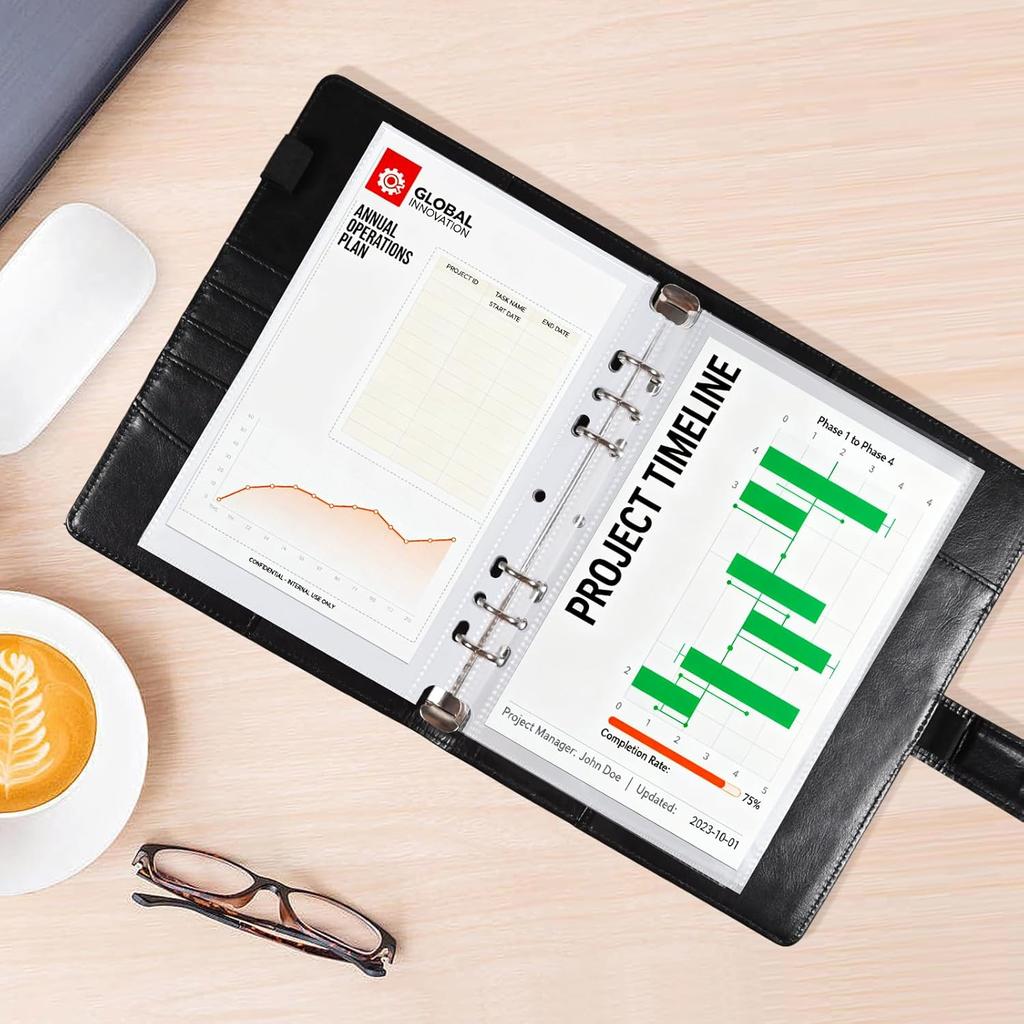 30 Pack 60 Pockets 5.5x8.5” Sheet Protector Sleeves for 6 Ring A5 Binder, A5 Mini 3 Ring Binder, Ultra-Clear Playbill Holder Sleeves, Double-Sided,