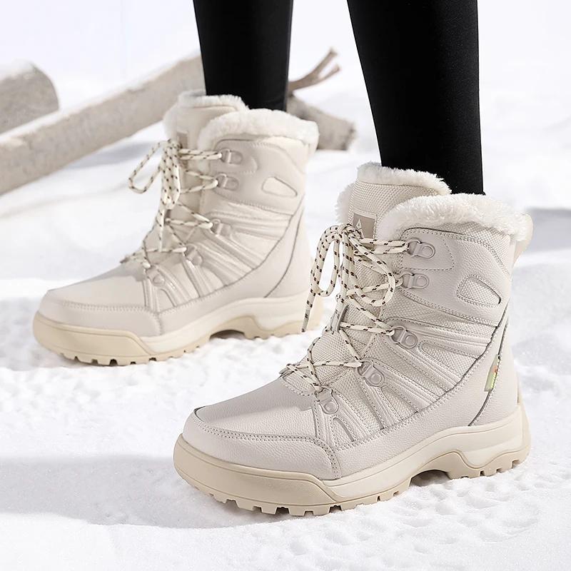 Fashion Women's High Boots High Quality Warm and Casual Sports Comfortable Outdoor Lace Up Thick Soled Wear-resistant Work Snow Boots