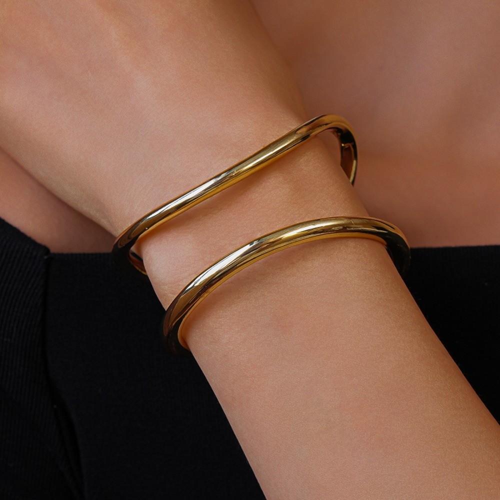Double-layer Wide Irregular Open Bangle Zinc Zinc Alloy Exaggerated Bracelet Metal Cuff Bangles Decoration