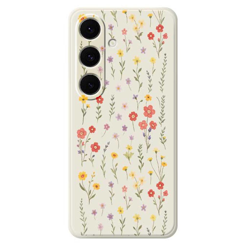 For Samsung Galaxy S25+ Case Flowers and Grass Pattern Printing Straight Edge TPU Phone Back Cover