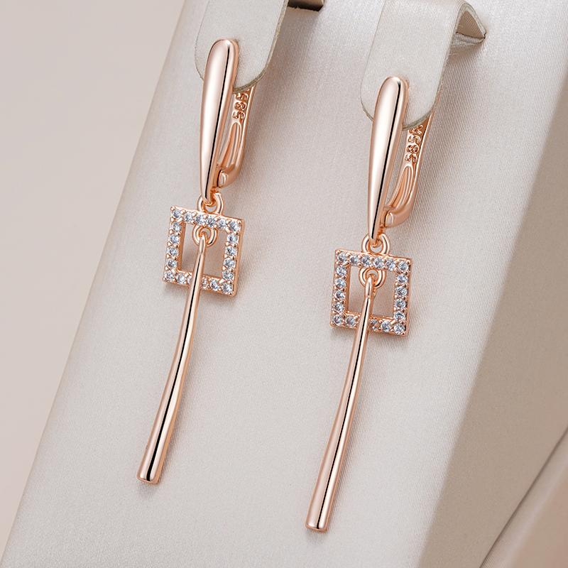 Simple Glossy Long Dangle Earrings For Women Fashion  Rose Gold Color Natural Zircon High Quality Daily Fine Jewelry