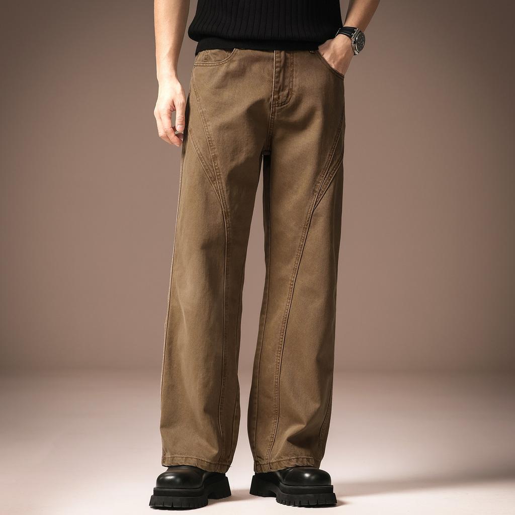 High-end Retro Tencel Scimitar Jeans Men's Summer New Washed Loose Casual Tooling Wide-leg Trousers