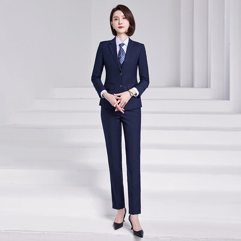 TLOMAN Wrinkle-Free Navy Blue Business Suit Set for Men and Women