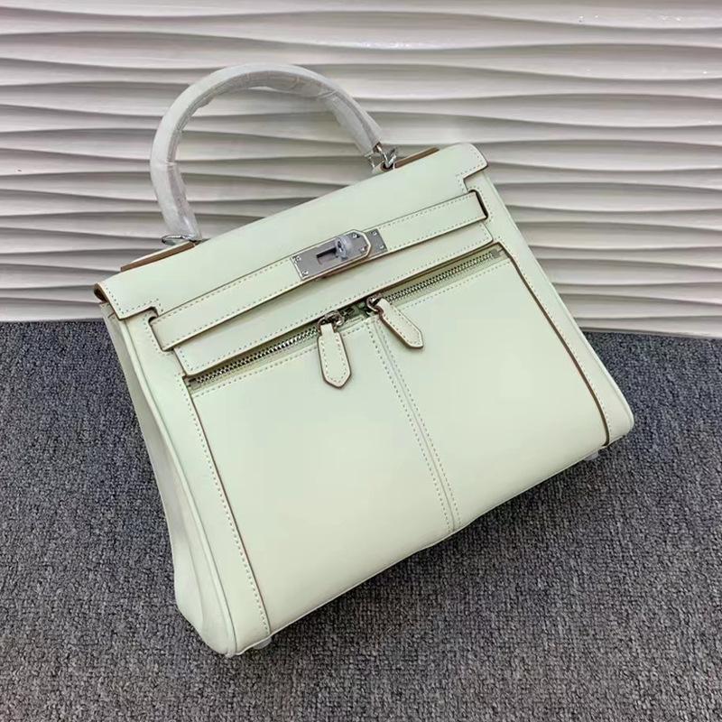 New Lakis Bag With Double Zippers And Wide Shoulder Straps High-end Multi Pocket Good Texture Swift Genuine Cowhide