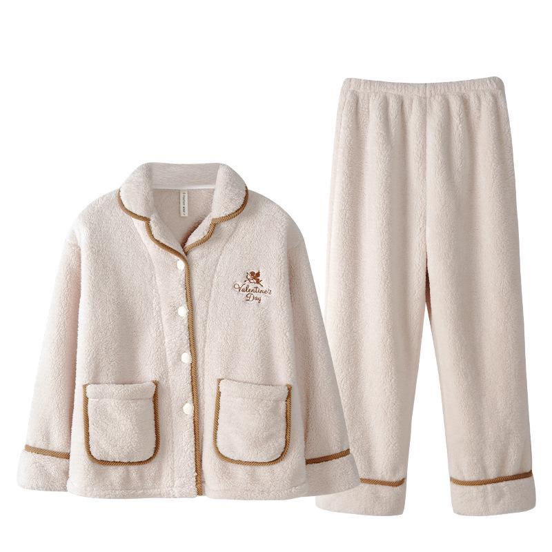 Cozy Winter Fleece Pajama Set for Couples - Thick Velvet Homewear for Women and Men