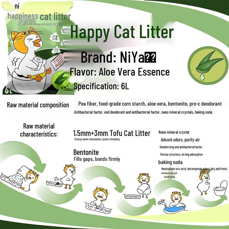 NiYa Deodorierende gemischte Katzenstreu: Tofu & Bentonit, 20 lbs (6 Beutel à 2,5 kg)