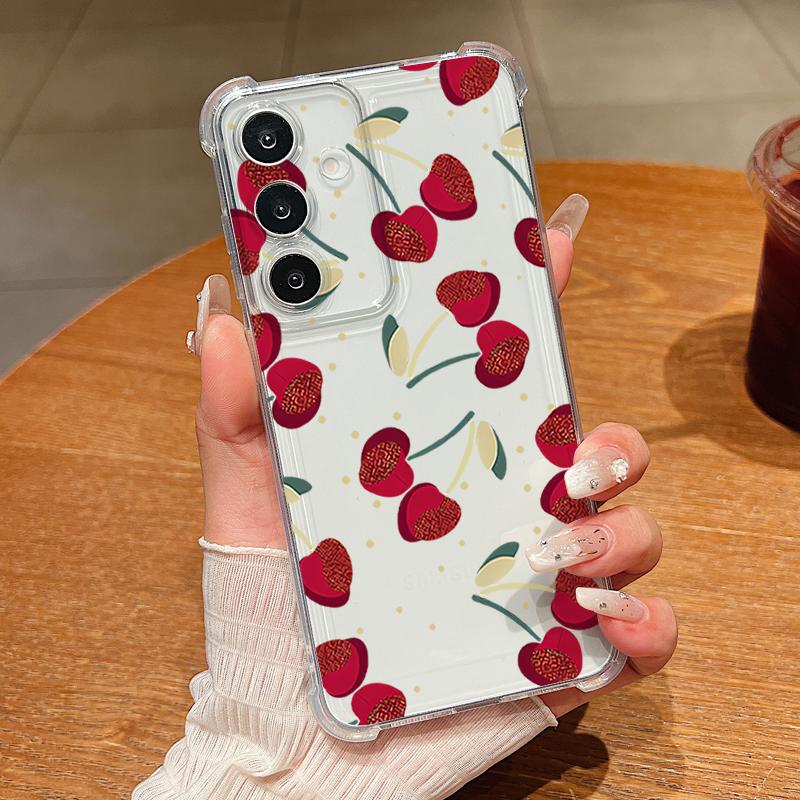 Little Cherry Pattern Phone Case For Samsung Galaxy A57 A37 A17 A56 A16 A55 A36 A26 A15 A35 A54 A53 Clear Shockproof Soft Cover