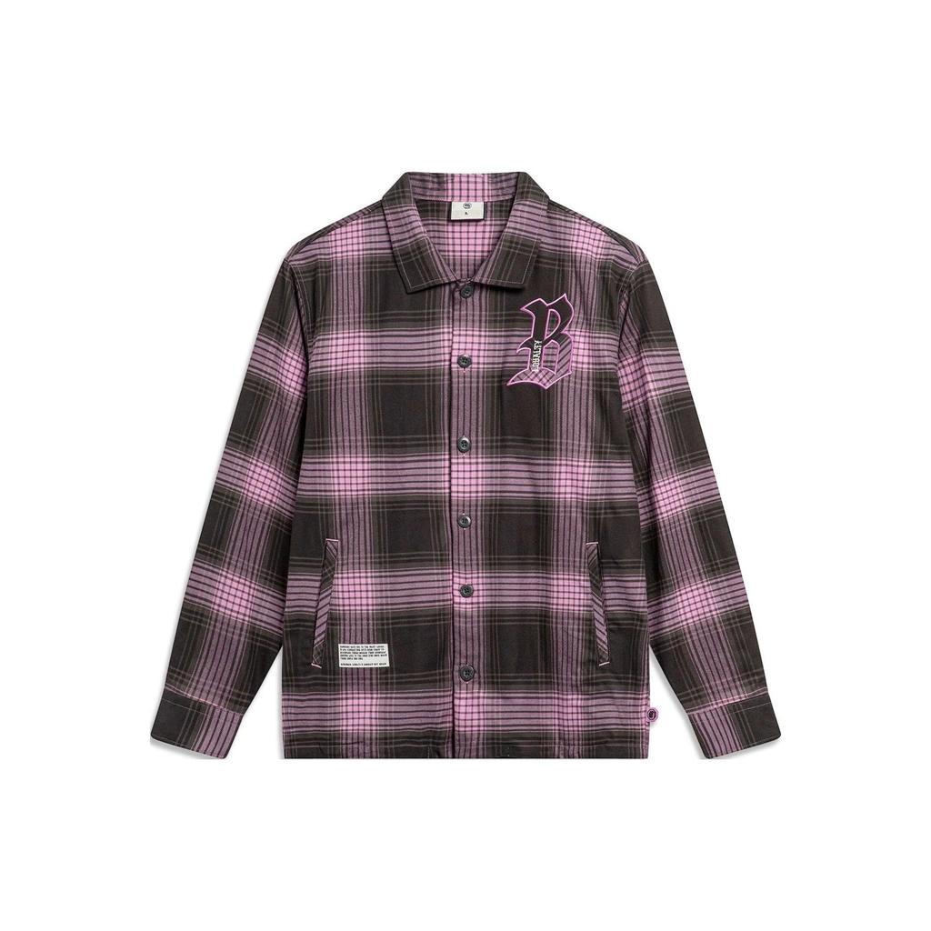 Li-Ning Badfive Plaid Letter Print Loose Casual Long Sleeve Shirt Men Tops Obsidian-Grey Dream-Pink Asphalt-Grey AFDT855-2