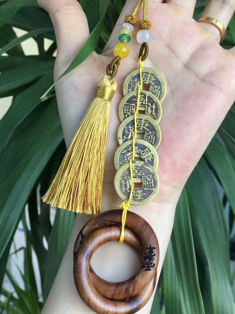 Men's Thunder Mark Jujube Wood Prayer Beads Bracelet with Wind Fire Wheel Pendant