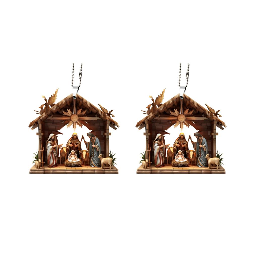 Set Of 2 Nativity Scene Pendant Acrylic Hanging Ornamentation 0.4cm Thickness For Living Room Bedroom Decoration