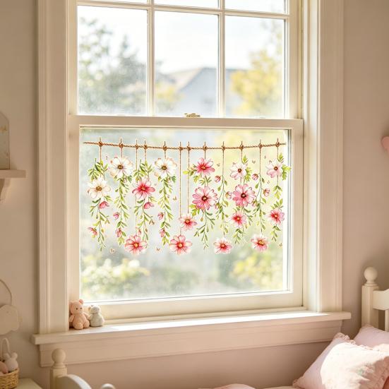 Aquarell-Blumen-Fensteraufkleber, Ohne Kleber Wiederverwendbar Halbtransparent Sichtschutzfolie, Wasserdicht Schmutzabweisend Dekoratives Abziehbild für Küche Badezimmer Schlafzimmer