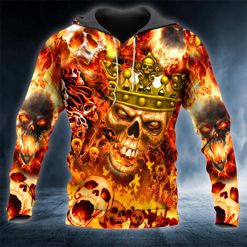 Men Hoodies 3D Print Horror Flaming Skull Graphic Fashion New Style Casual Pullover  Personality Oversize Men’s Clothing Tops