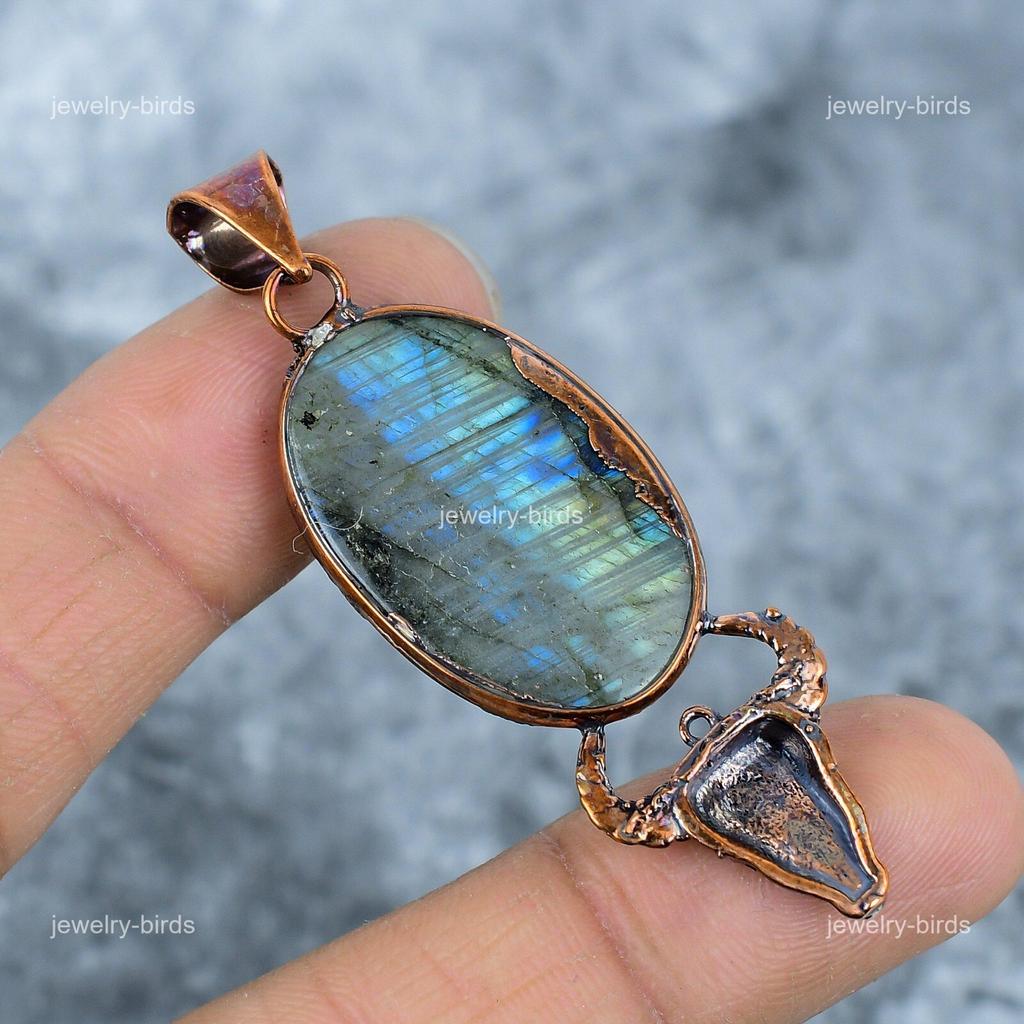 Oval Labradorite Gemstone Copper Mother Gift Electroformed New Trendy Pendant VP-22