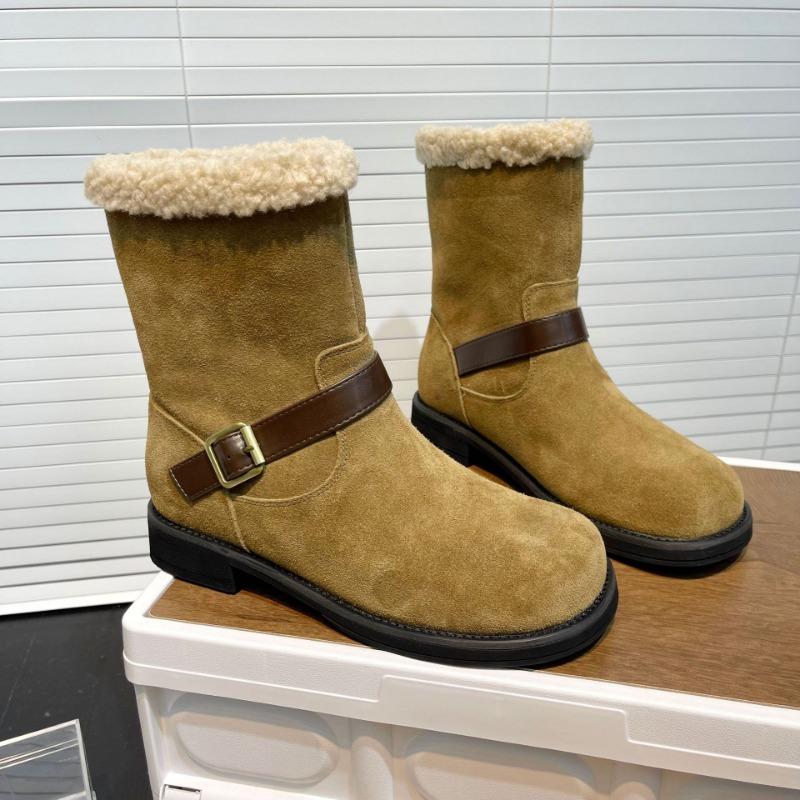 Retro Leather Soft-soled Snow Boots Women's Winter New Round Head Belt Buckle Velvet Thermal Casual Short Boots