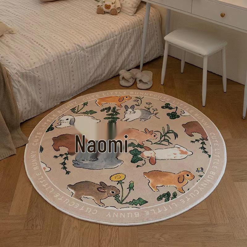Mori Style Round Rabbit Rug: Cute French Coffee Table, Bedroom, or Study Floor Mat