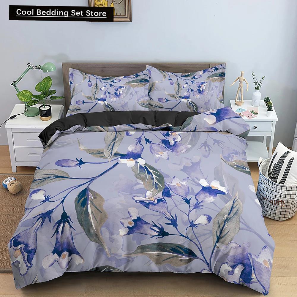 Comforter Flowers King Queen 3D Colorful Floral Printed Polyester Bedding Set For Teens Adults Women Leaves Soft