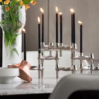 Luxury Silver Nordic Molecular Candle Holder Metal Candlestick Table Centerpiece Living Room Decor Ornament Gift Set Candelabra