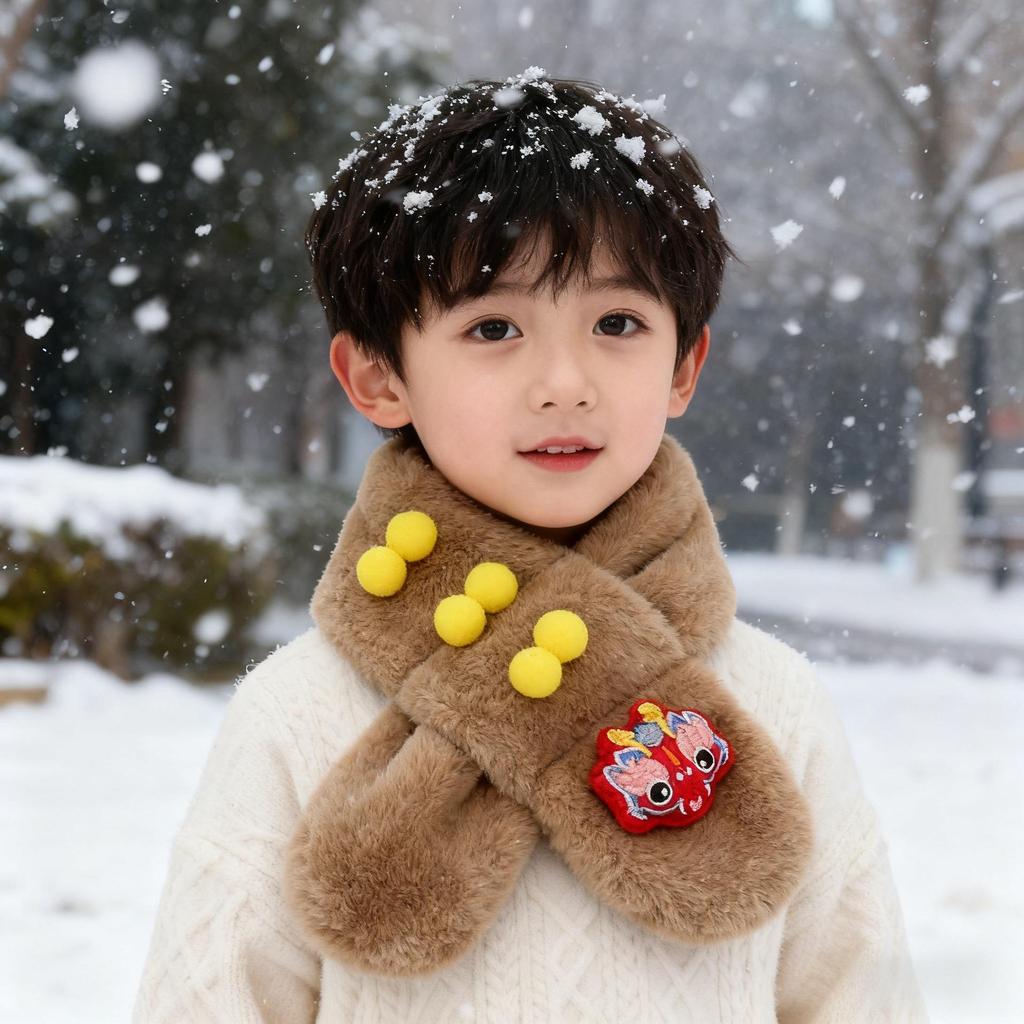 New Year Faux Rabbit Fur Children's Neck Gaiter - Thick, Warm, Cute, Unisex Scarf for Autumn and Winter